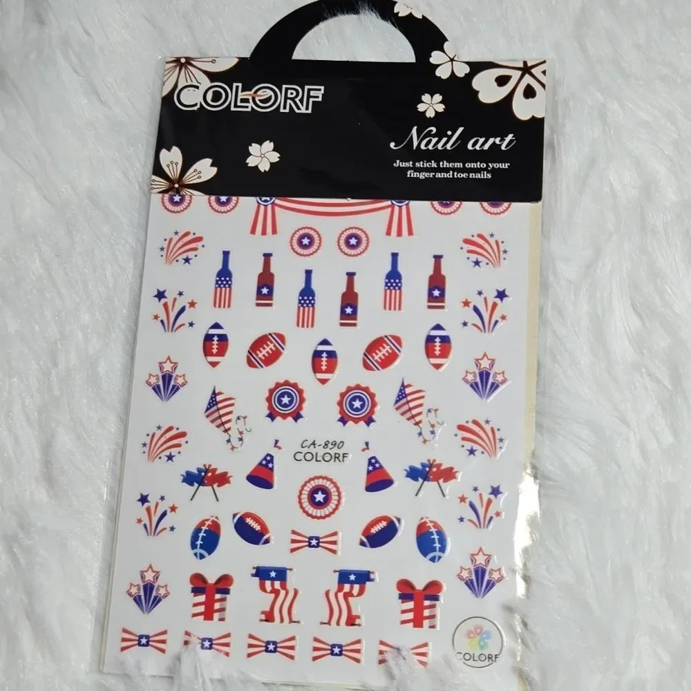 Patriotic Nail Art Stickers – Football & Fireworks | 4th of July DIY Manicure